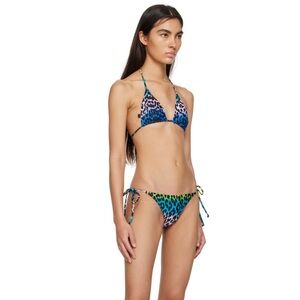 NWT GANNI Rainbow Leopard Print Side Tie Bikini Bottoms